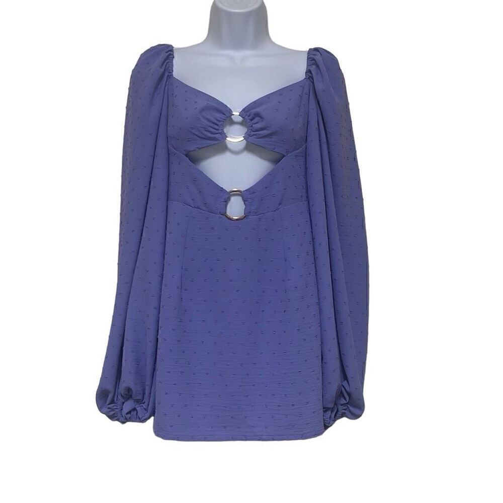 Revolve Rumer Small Purple Swiss Dot Gypsy Mini Dress Cutouts Long‎ Sleeve NWT
